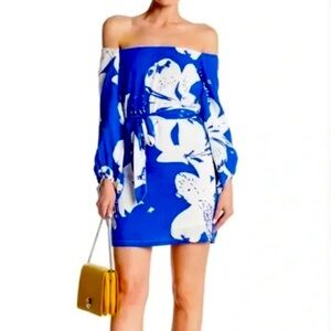 Bardot NWT Blue Floral Print Off-the-Shoulder Mini Dress
